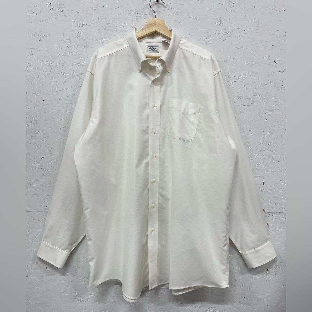 L.L.Bean Wrinkle Resistant Button-Down Shirt, Size 17.5 - 37, Ivory